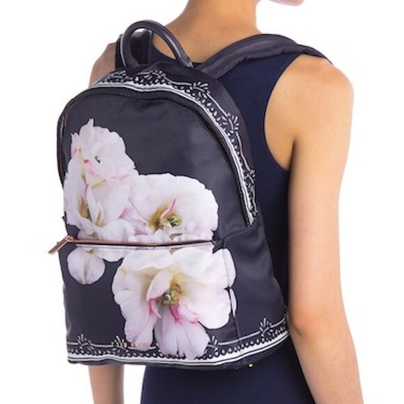 TED BAKER London Floral Nylon Backpack Midnight Navy Dark Blue Rose Gold Tone main image 4
